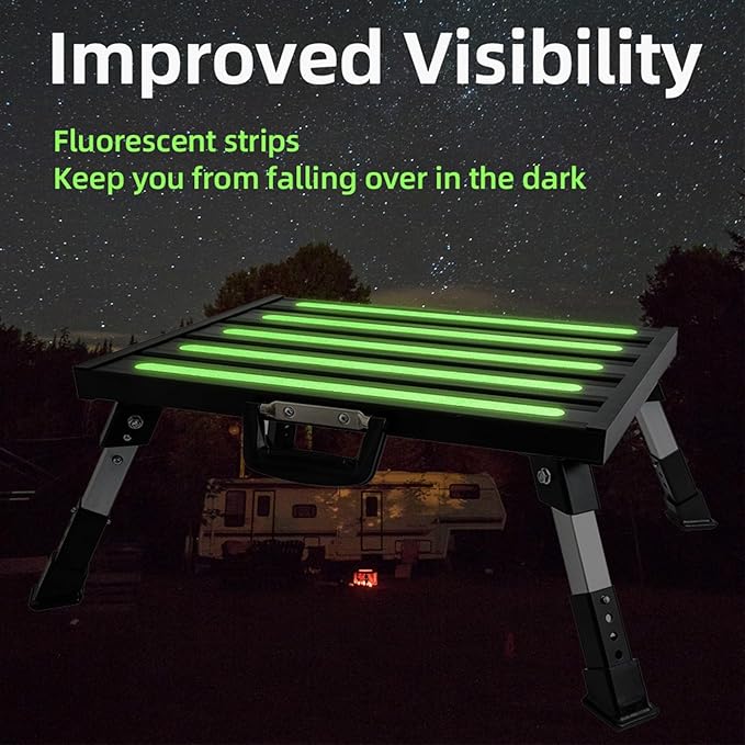 19”×14.5” Large RV Steps with Glow in The Dark Tapes Adjustable RV Step Stool Aluminum RV Step Supports Up to 1500 lbs