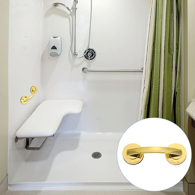 Veemoon Suction Grab Bar Non-Skid Bath Handle for Seniors, Medium Gold Safety Hand Rail with Strong Suction for Bathroom Shower Balance and Injury Prevention Support