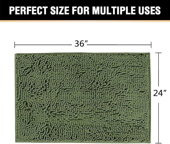H.VERSAILTEX Bath Mats for Bathroom Non Slip Luxury Chenille Ultra Soft Bath Rugs 24x36 Absorbent Non Skid Shaggy Rugs Washable Dry Fast Plush Area Carpet Mats for Indoor, Bath Room, Tub - Loden