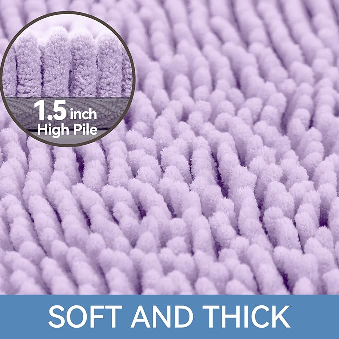 Bcoimo 30x20 Chenille Bath Mat – Non-Slip with Backing Bath Rug Ultra-Absorbent and Machine Washable Bathroom Mat Quick-Dry Design. Ideal for Bathroom Shower and Tub Areas