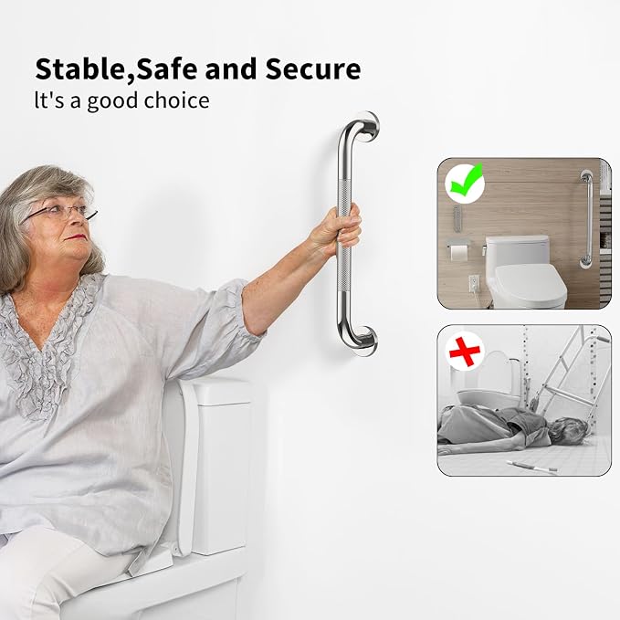 3 Pack Shower Grab Bar for Bathroom, Munzong 16", 24", 32" Chrome Commercial Grab Bars Bundle, 1.25" Diameter Anti Slip Handicap Balance Bar,Stainless Steel Safety Hand Rail for Senior Bath Handle