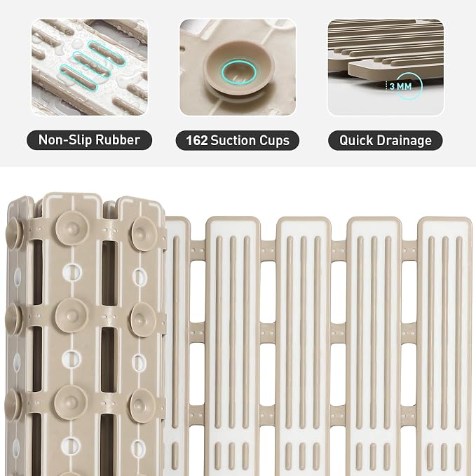 XIYUNTE Shower Mat Non Slip Bath Mat for Tub - 27 X 16 Inch TPE Bathtub Mat Non Slip Shower Mats for Inside Shower, Bath Tub Mat with Powerful Suction Cup, Easy to Cut and Dry, Brown