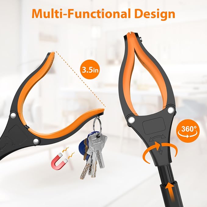 32" Grabber Reacher Tool, 2-Pack Foldable Reacher Grabber Pickup Tool with 360° Rotating Jaw & Magnet, Trash Picker Upper Grabber, Lightweight Grabbers for Seniors Heavy Duty