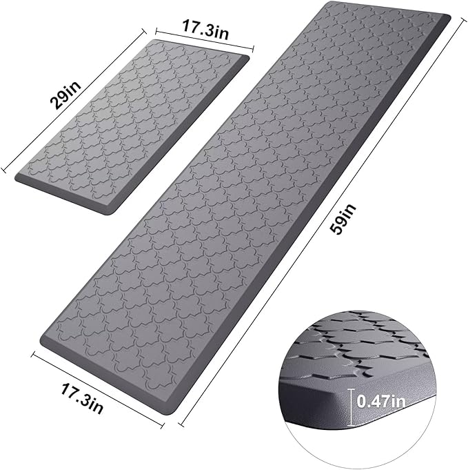 Kitchen Mats for Floor 2 Piece - Anti Fatigue Mats for Kitchen Floor - Non Slip Cushioned Rugs for Standing, Office, Sink, Laundry, Grey