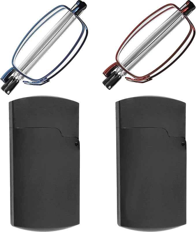 Success Eyewear Reading Glasses 2 Pair Black and Gunmetal Readers Compact Folding Unisex Glasses for Reading Case Included