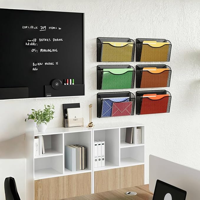 MINDEPOT Magnetic Wall File Holder - Metal Mesh Wall File Organizer with Powerful Magnet Single Pocket Wall Folder Holder for Office File Cabinet Whiteboard, No Assembly Required, Space Saver, Black