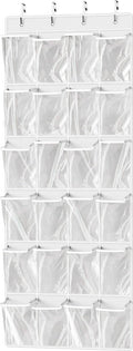Simple Houseware 24 Pockets Large Clear Pockets Over The Door Hanging Shoe Organizer, White (56" x 22.5")