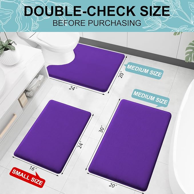 Smiry Memory Foam Bath Mat 30x20, Extra Soft and Absorbent Bathroom Mats, Non Slip Washable Carpet for Floor, Shower and Tub, Deep Purple