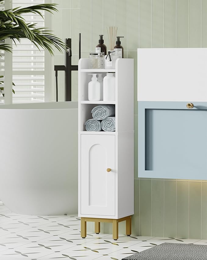 Hzuaneri Bathroom Storage Cabinet, Small Corner Floor Cabinet with Door and Shelves, Narrow Toilet Paper Holder, Bathroom Organizer with Adjustable Shelf, for Small Spaces, White BC08203X