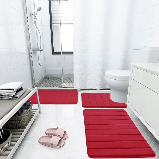 Buganda Memory Foam Bath Mat, 47" x 24", Ultra Soft and Non-Slip Bathroom Rugs, Water Absorbent and Machine Washable Bath Rug Runner for Bathroom, Shower, and Tub, Red