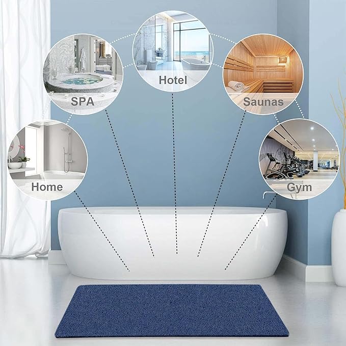 godehone Shower Mats Non Slip Without Suction Cups, PVC Loofah Bathroom Mats, Loofah Mats for Shower and Bathroom, Quick Drying, 23.6× 47.2 Inch, Blue