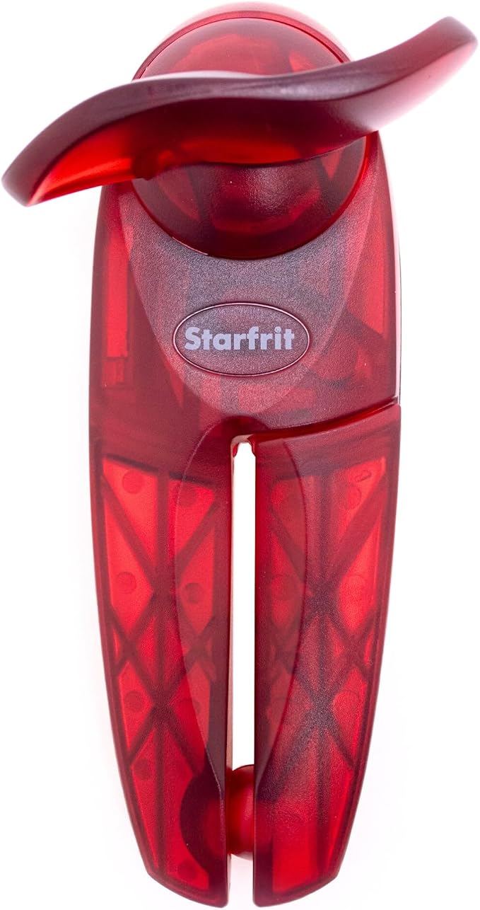 Starfrit Little Beaver Can Opener, Safe, Holds lid and Leaves No Sharp Edges on Lid, Comfort Grip, 3-Year Warranty, Red