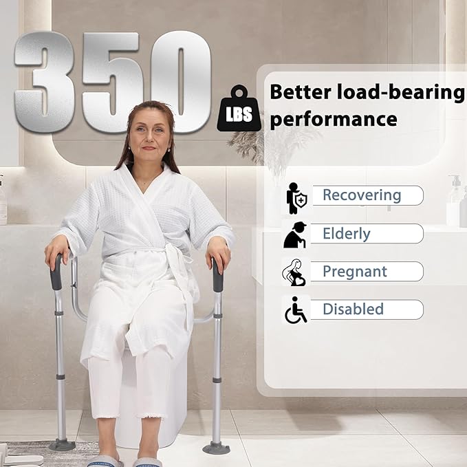 Toilet Safety Rail for Seniors, Toilet Grab Bars for Seniors and Disabled, Toilet Handles for Elderly with Adjustable Width and Height, 350 lb Weight Capacity