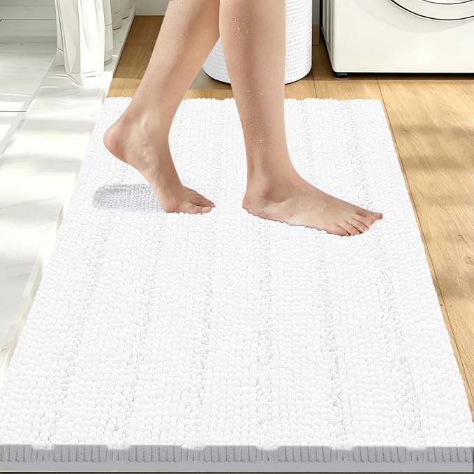 Bcoimo Large Bathroom Rug, Chenille Bath Mat with High Low Pile Design, Soft Absorbent Non Slip Bath Rug, Machine Washable Quick Dry Mat for Shower, Tub, Sink and Vanity