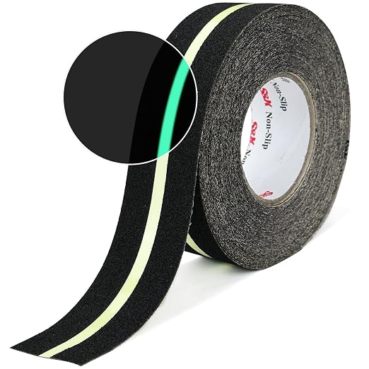 S&X Heavy Duty Anti Slip Tape 2 Inch x 60 Ft with Glow in The Dark Strip - Durable Grip Tape for Stairs, Outdoor Non Slip Stair Tread Non-Skid Safety Tape