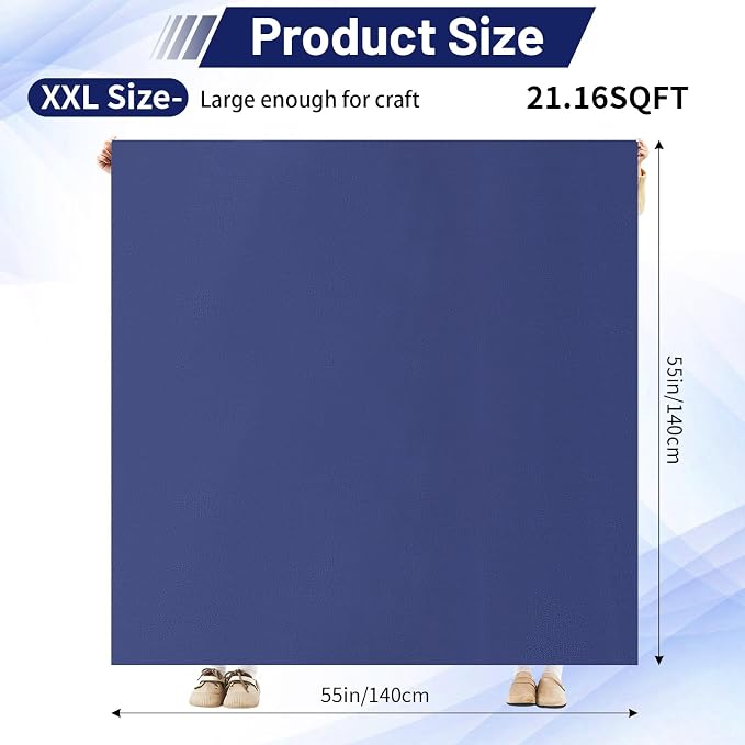Drydiet 55x55 Inch Extra Large Craft & Painting Floor Mat - Waterproof Non-Slip PVC Art Rug, Floor Protector for Easel Painting Pottery Messy Projects, Washable Roll-up Spill Mat(Blue, Plain)