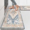 KIMODE Kitchen Rugs and Mats 2PCS Cushioned Anti Fatigue Kitchen Mat Non Slip Paded Kitchen Runner Rug Boho Vintage Mats Blue Gold Rugs for Kitchen Floor, Home Decor, Office, Laundry, Desk, Bathroom