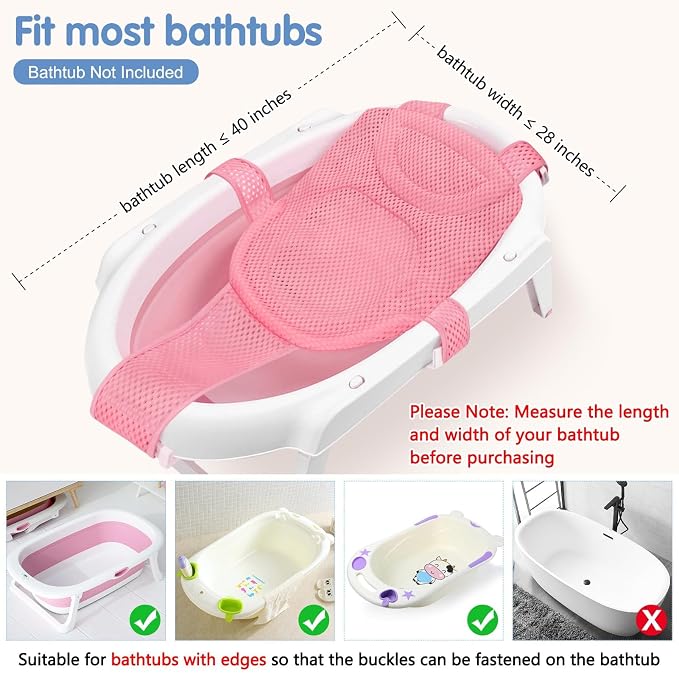Colorlife Baby Bath Seat Support Net Infant Bathing Seat Support Mat, Adjustable Comfortable Non-Slip Five-Pointed Baby Shower Net Bathtub Sit Up Mesh for Newborn 0-6 Months-Pink(No Bathtub)