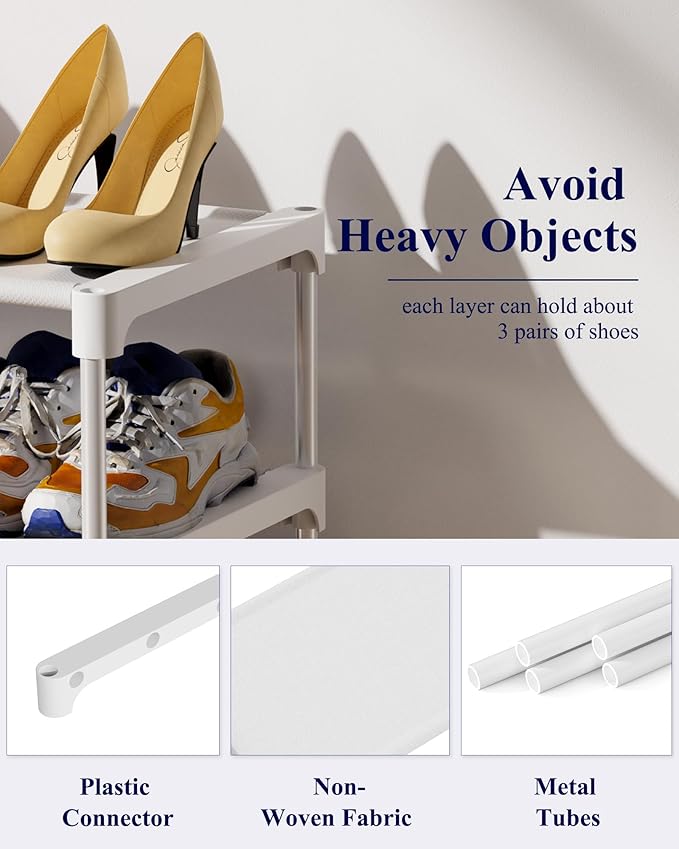 Kitsure Shoe Rack - Non-Woven Shoe Rack Shelf, Shoe Organizer for Closet, Entryway, Garage & Corridor, Stackable Shoe Shelves, 27.5" Wide - 3 Tier, White