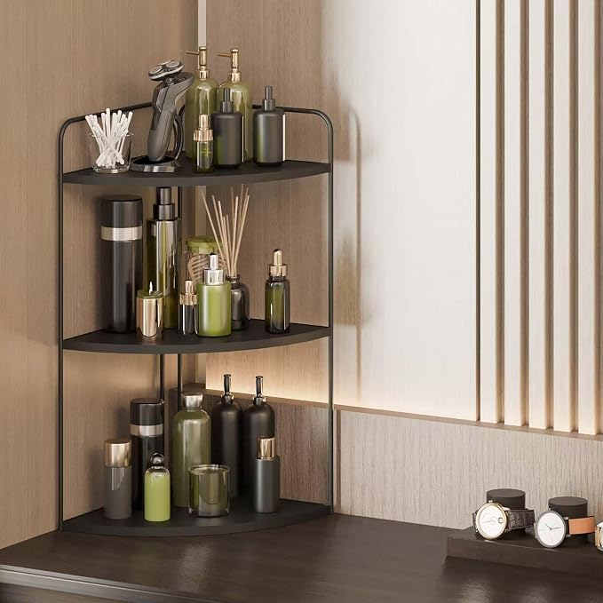 Forest Angle Bathroom Counter Organizer,Countertop Organizer,Vanity Organizers,Bathroom Storage,Bathroom Sink Caddy,Counter Shelf,Corner Counter,Corner Shelves(Black)