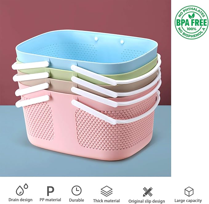 Shower Caddy Basket, Portable Large Capacity Thickened Plastic Organizer Storage Tote with Handles Drainage Toiletry Bag Bin for Bathroom, College Dorm Room Essentials, Kitchen, Camp, Gym, Pink