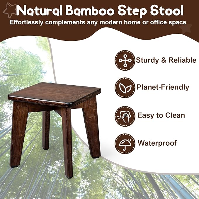 StrongTek Bamboo Small Step Stool, Durable and Stylish Wooden Step for Adults and Kids, Perfect for Kitchen, Bathroom, Bedroom, or Living Room, Non-Slip, Compact, Portable, Easy to Store (Chocolate)