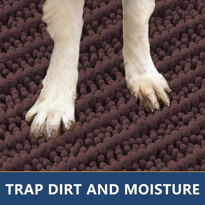 Smiry Dog Door Mat for Muddy Paws 40x32, Absorbent Dirt Trapper, Non-Slip Washable Chenille Entryway Rug for Inside Floor, Brown, Layered Pattern