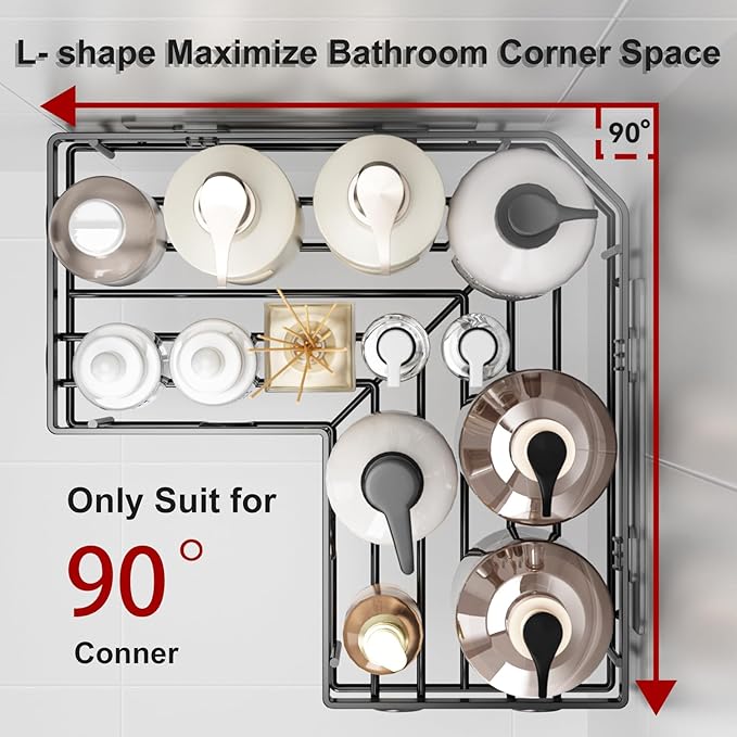 Liuoud Corner Shower Caddy 5 Pack, Rustproof Stainless Steel Shower Organizer with Soap Rack Toothbrush Holder, Large Capacity Adhesive No Drilling Bathroom Storage Decor Set, Black