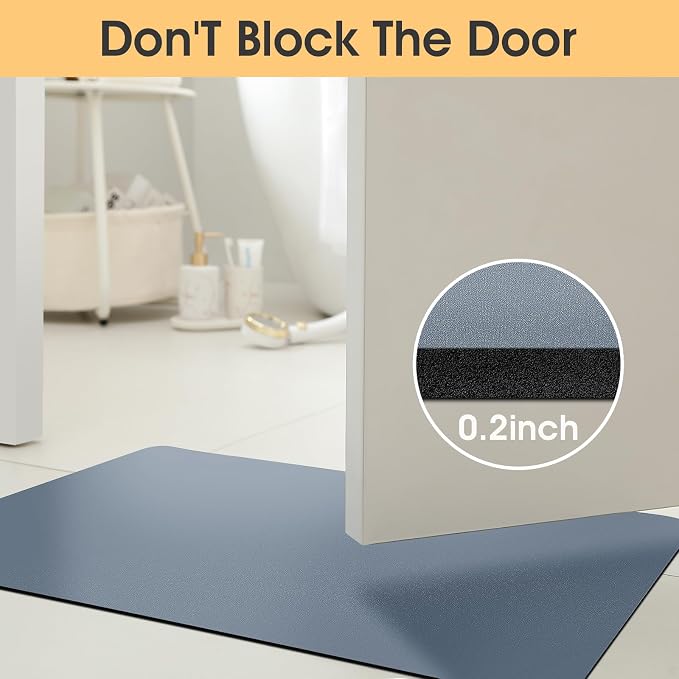 ACCUMTEK Non Slip Bath Mat, Thin Bathroom Rugs Fit Under Door, Quick Dry Bath Mats, Machine Washable Bath Rugs for Bathroom, Bathtub & Kitchen, Haze Blue/Upgraded Solid/32 x20