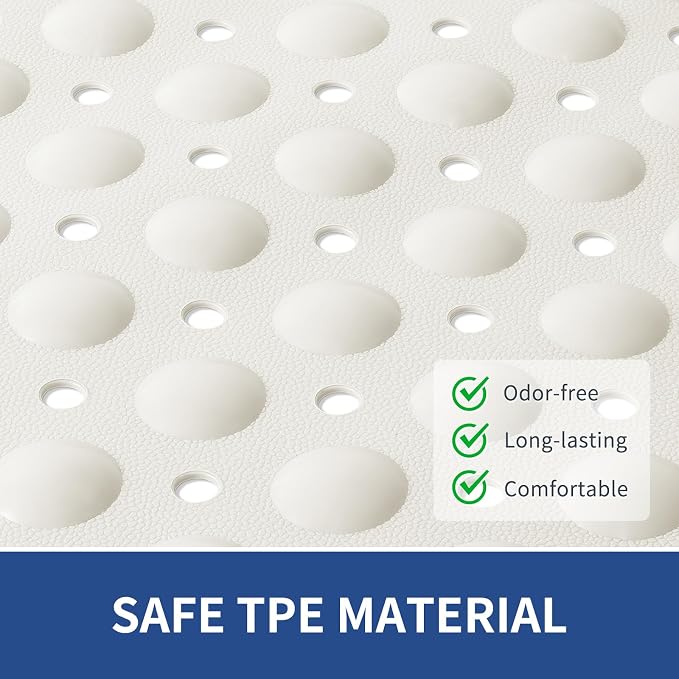 OTHWAY Extra Large Shower Mat 47"x 32", TPE Non Slip Shower Mat for Shower Stall, Inside Walk in Shower Mats with Drain Holes Suction Cups, Anti-Slip for Elderly Kids (White)