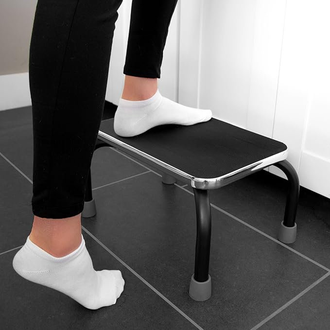 DMI Foot Stool for High Beds, Elderly Daily Living Stool, 300 Pound Weight Capacity, Non-Slip Textured Grip, Safe Stool for Seniors, Portable, Black, 539-1904-0099