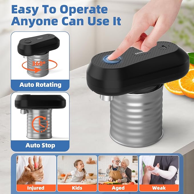 Electric Can Opener, Rechargeable Can Openers for Seniors & Arthritis, One-Touch Automatic Can Opener, Hands-Free, Smooth Edge, Compact, Kitchen Gadgets