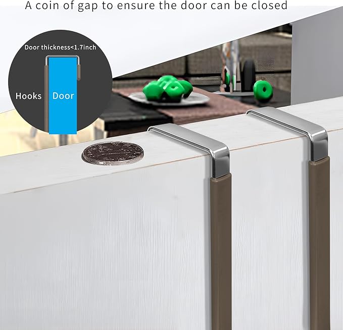 FYY Over the Door Hooks, 4 Pack Upgraded Long Door Hangers Hooks with Rubber Prevent Scratches Heavy Duty Organizer Hooks for Hanging Clothes, Towels, Hats, Coats, Bags Brown