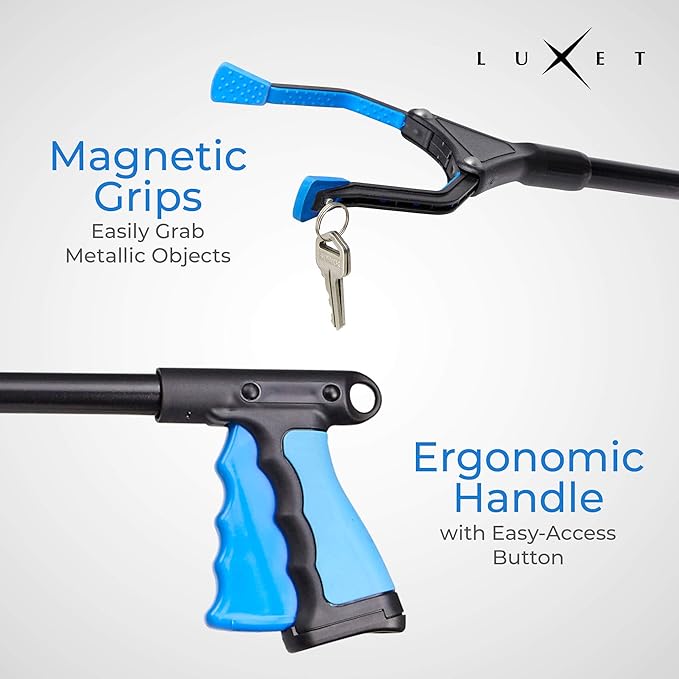 Grabber Reacher Tool - 26" Steel Portable Pick Up Stick - Strong Grip Magnetic Tip for Store Shelves Lightweight Garbage Litter Trash Picker Claw Grabber Tool for Elderly - by Luxet (Blue)