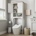 GarveeHome Over The Toilet Storage Cabinet, 66 in H Bathroom Space Saver Organizer with Double Doors & Adjustable Shelves Free Standing Toilet Shelf for Small Bathrooms, Easy Assembly, White