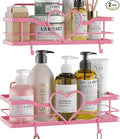 Pink Shower Caddy with 4 Removable Hooks, 2 Pack Sweet Heart Shower Shelves,No Drilling Adhesive Organizer Shelf for Bathroom Shower,Kitchen,Bedroom