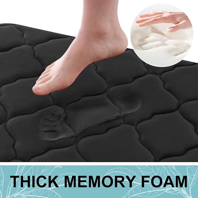 OLANLY Memory Foam Bath Mat Rug 47x17, Ultra Soft and Absorbent Bathroom Rugs, Non-Slip, Comfortable, Machine Washable Bath Carpet for Bathroom Floor, Tub, Shower and Home Decor Accessories, Black
