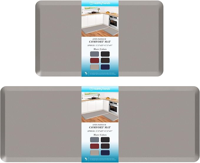 HappyTrends 2 PCS Kitchen Mat Cushioned Anti-Fatigue Floor Mat, Heavy Duty Ergonomic Comfort Foam Standing Mat,20"x30"+20"x47",Khaki