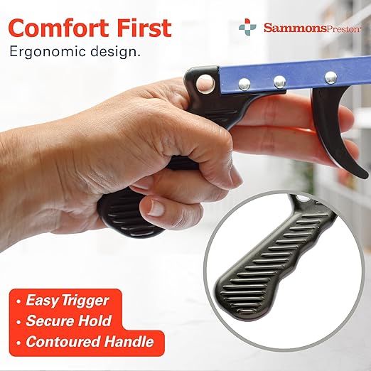 Sammons Preston Reacher, 26" Lightweight Grabber Reacher Tool with Magnetic Tip, Ergonomic Grip & Claw Jaw, Portable Reaching Aid for Seniors, Daily Living & Home Use, Standard Blue, 3 pack