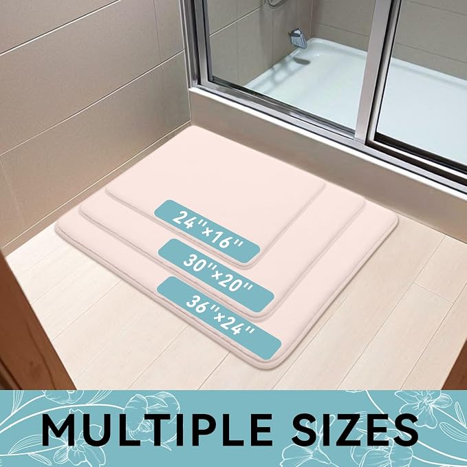 Smiry Memory Foam Bath Mat 47x17, Extra Soft and Absorbent Bathroom Mats, Non Slip Washable Carpet for Floor, Shower and Tub, Pink