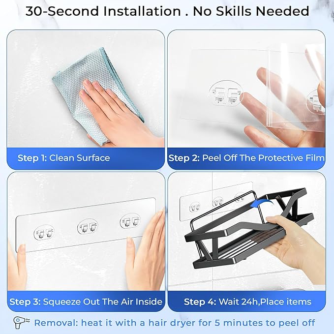 Shower Caddy Adhesive Replacement Hooks, Strong Waterproof Strips, No Drilling for Bathroom Shelves, Kitchen Racks, and Soap Holders (Transparent-14 Pack)