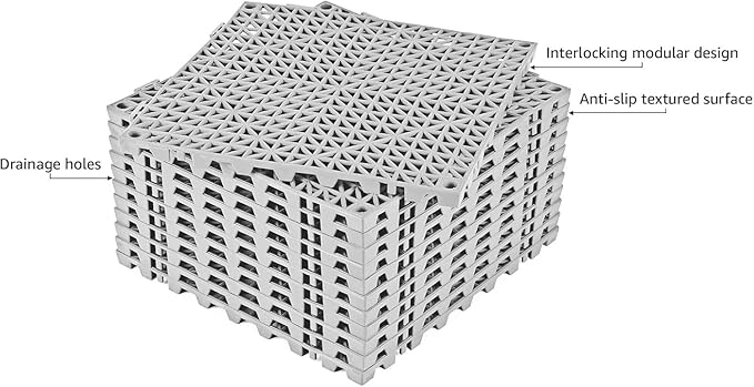 ToLanbbt Modular Interlocking Cushion 24P 11.8" x 11.8" Interlocking Rubber Floor Drain Holes Non-Slip Splicing Drainage Mats for Deck, Shower, Kitchen, Drain Pool, Sauna Bath, Indoor Outdoor (Grey)