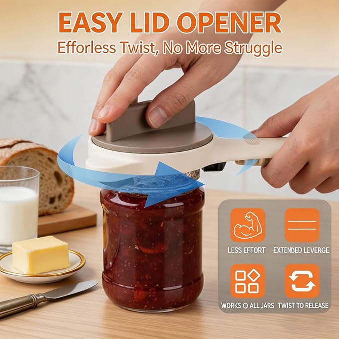 Jar Opener for Weak Hands,4 in 1 Multi-Purpose Jar Openers,Adjustable Jar Opener,Multi-Functional Bottle Openers with Non-Slip Grip for Wine Bottle,Perfect for Arthritis and Weak Hands (Beige)