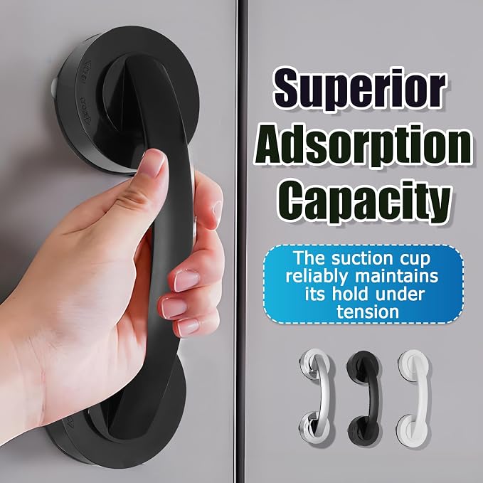 Hordion Suction Cup Door Handle, Suction Grab Bar Bathtub Shower Handle for Glass Doors Windows Kitchen Drawer Cabinet Refrigerator, Black