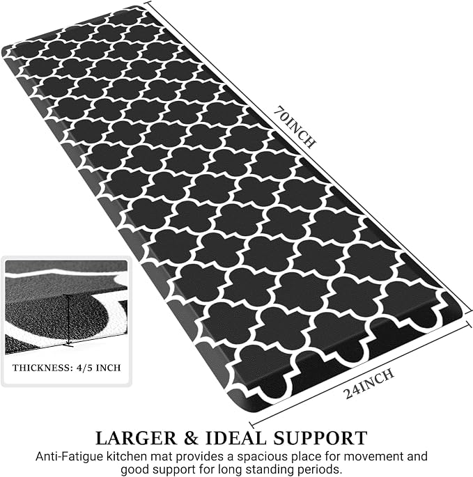 WISELIFE Anti Fatigue Floor Mat - 4/5 Inch Thick Kitchen Mat Non Slip Waterproof Heavy Duty Ergonomic Comfort Mat Durable for Home, Office, Sink, Laundry,(24" x 70", Black)