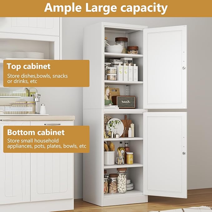Tall Narrow Slim Metal Storage Cabinet with Lock and 5 Adjustable Shelves,Steel File Cabinets,Kitchen Pantry Cabinet Locker Organizer - 67" Storage Cabinets for Bathroom,Bedroom,Office