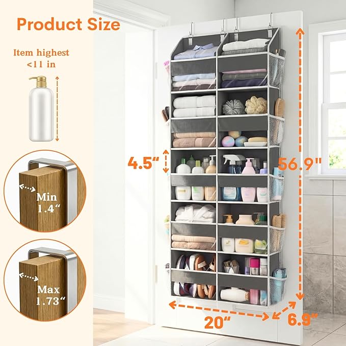 2 Pack Over the Door Organizer 5 Tiers, Extra Large Behind Door Storage of 10 Compartments, 80 lbs Weight Capacity Over Door Organizer, Door Hanging Organizer for Closet, Diaper Organizer,Room storage