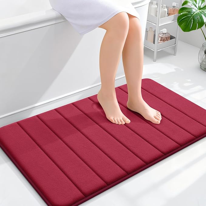 OLANLY Memory Foam Bath Mat 36x24, Super Soft Absorbent Bathroom Rugs, Quick Dry, Machine Washable Shower Floor Rugs, Bathmat Carpet, Bathroom Home Decor Accessories, Burgundy