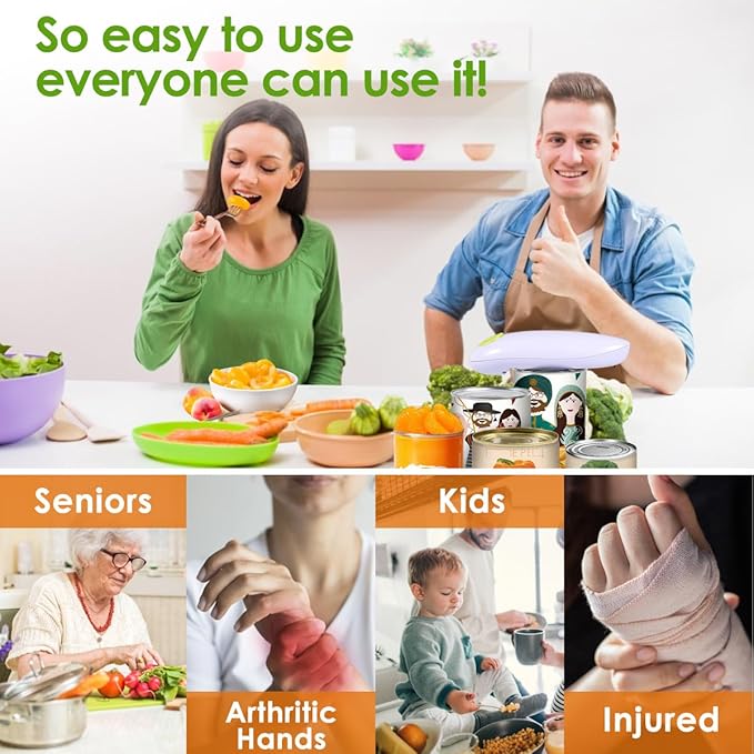 Electric Can Opener, One-Button Automatic Hands-Free Operation, for Arthritis and Elderly, Smooth Edge Safety