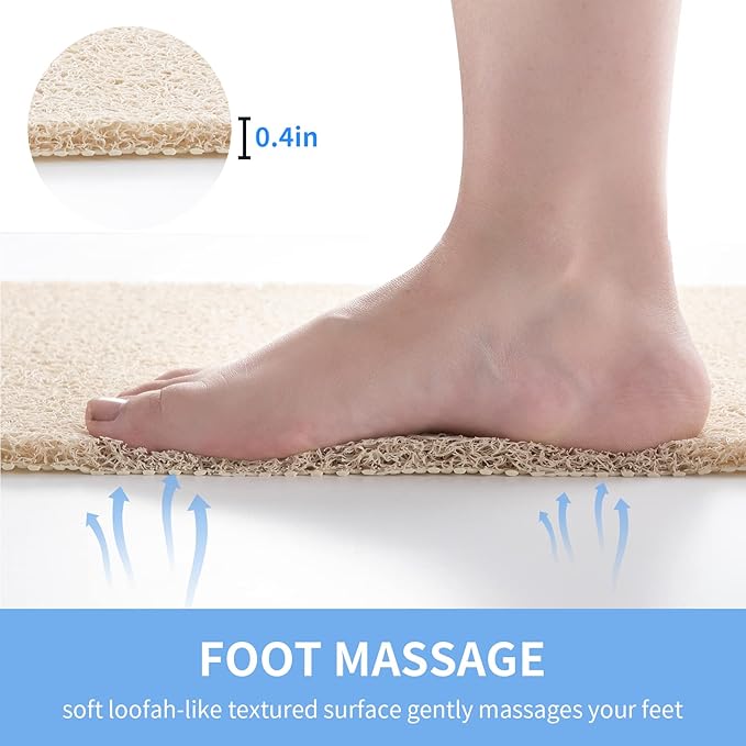 Hargiis Non Slip Bathtub Mat, Foot Scrubber Anti Slip Fast Drying Shower Mat for Tub, Floor,Bathroom, Home, Kitchen, Hotel, Beige, 24x16 Inches